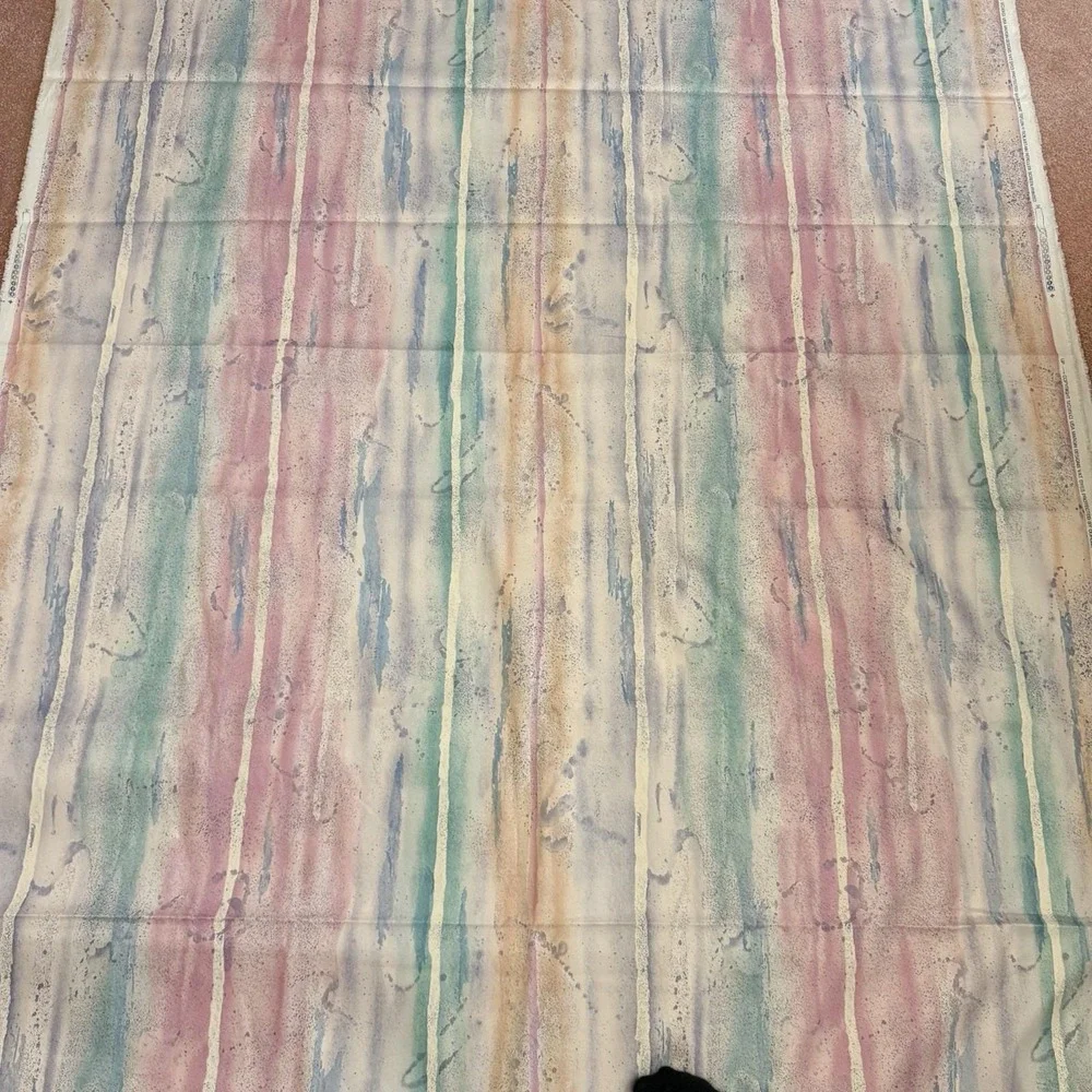 Vintage 1991 Margin Fabric 5.8 Yards 210x57 Watercolor Stripe Pastel Beach